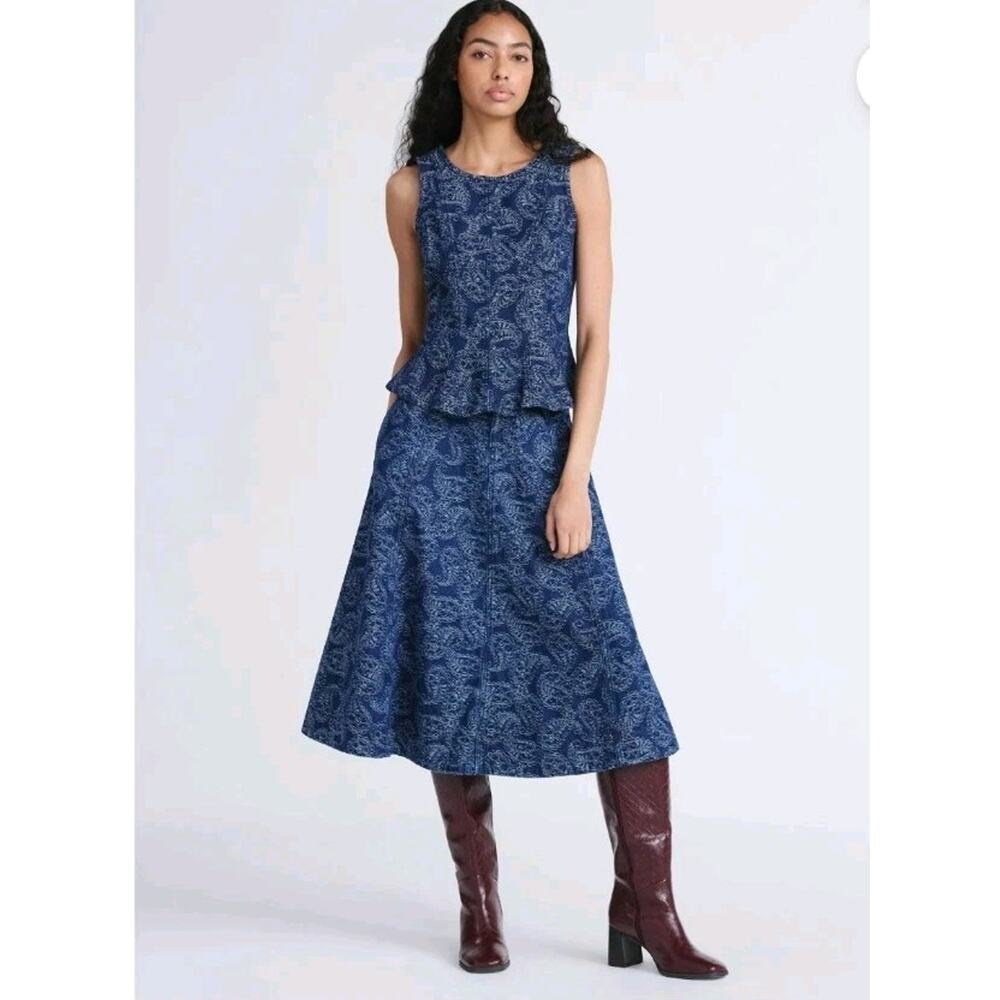 Free Assembly XS (0/2) Jacquard Denim Skirt Set Peplum Top Textured Sold Out